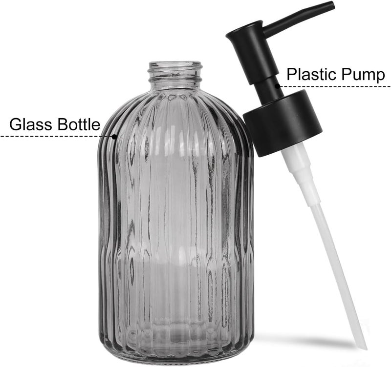 Guokanfly 14Oz Black Pump Glass Soap Dispenser, Gray Stripe Countertop Refillable Liquid Bottle Hand Dish Lotion Dispenser with Plastic Pump, for Kitchen, Bathroom - Image 2